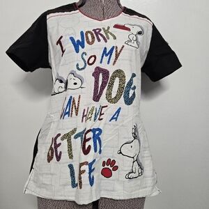 I Work So My Dog Can Have A Better Life Snoopy Peanuts Scrubtop Size Small